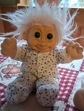 Plush Troll Doll in White Polka-Dot Pajamas - Classic Kids Toy